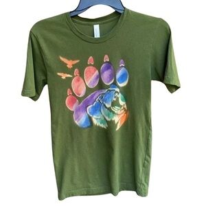 Bella & Canvas Homemade Army Green Bear Claw Graphic Crew Neck T-Shirt - Size XS